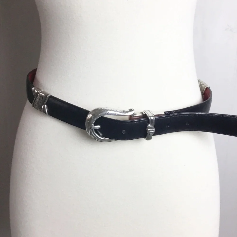 Vintage Brighton Red & Black With Silver Belt Leather Reversible Size M 30